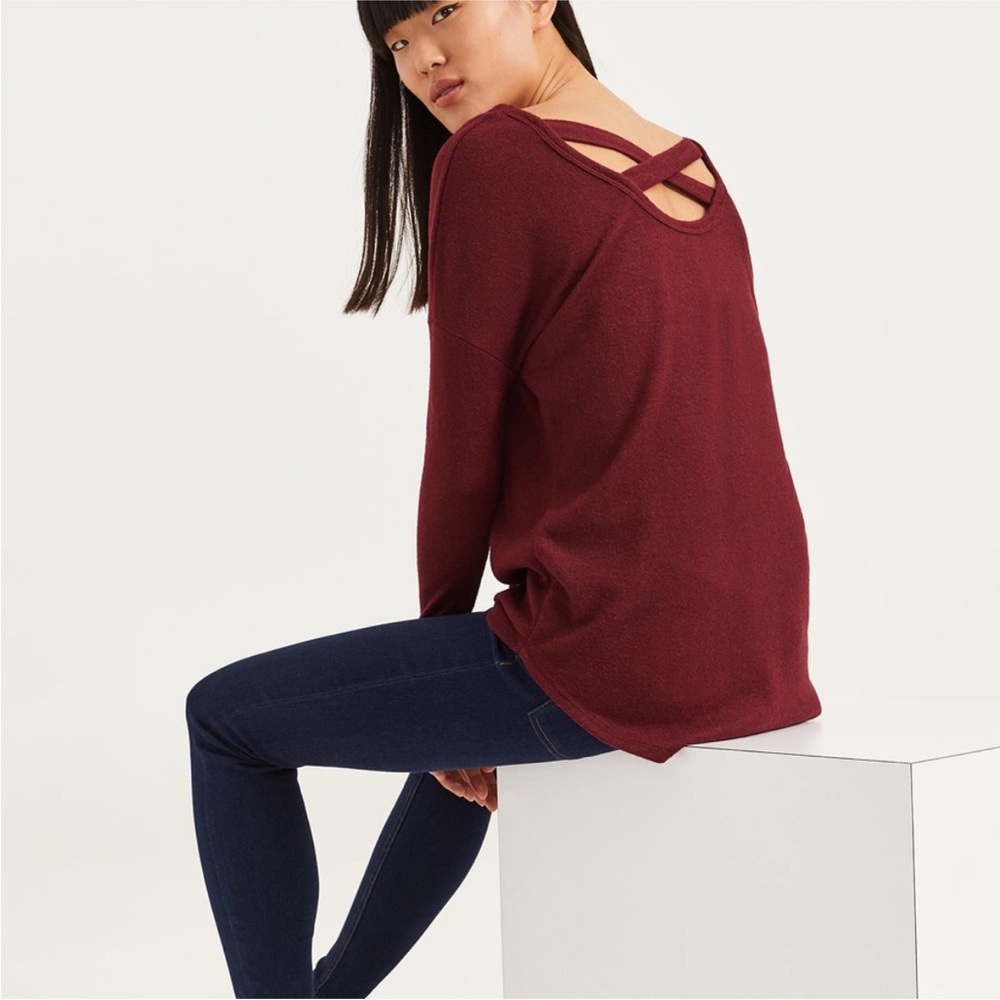 Burgundy Crisscross Back Sweater